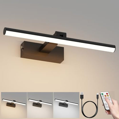 Battery Operated Picture Light15.5Inch with Remote,10000mAh Rechargeable Wireless Picture Light for Wall 3CCT Dimmable Frame Lights for Gallery Painting - color: Black