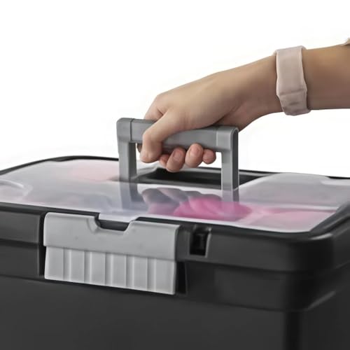 Lockable File Box, Stackable Document Organizer with Handle, Black
