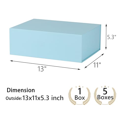 Light Blue Gift Box,13x11x5.3 Large Gift Boxes With Lids For Presents Includes Ribbon And Diy Printable Sticker Paper,Bridesmaid Proposal Box,Magnetic Gift Box For Birthday,Wedding,Graduation - color: 13x11x5.3inch-Light Blue-Pack 1