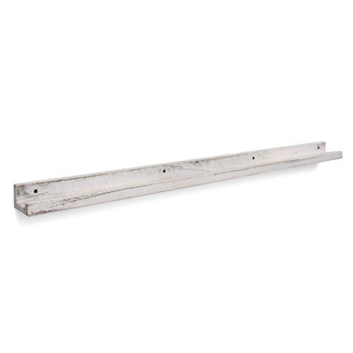 Rustic State Ted 52" Narrow Long Wall Mount Picture Ledge Photo Frame Display Wooden Floating Shelf for Living Room, Office, Kitchen, Bedroom, Bathroom Décor Storage - Burnt White