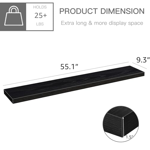 QEEIG Extra Long Floating Shelves for Wall (Black, Set of 2, 55.1") - color: B. Black, size: 55.1"