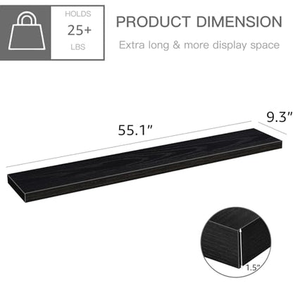 QEEIG Extra Long Floating Shelves for Wall (Black, Set of 2, 55.1") - color: B. Black, size: 55.1"