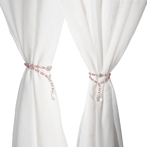 SUQ I OME Luxury Crystal Beaded Magnetic Curtain Tieback, Pink - color: Pink