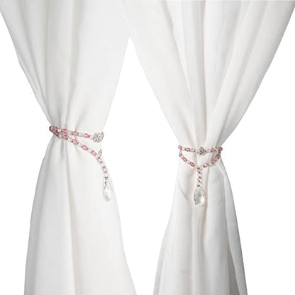 SUQ I OME Luxury Crystal Beaded Magnetic Curtain Tieback, Pink - color: Pink