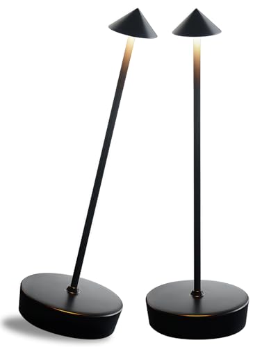 2 Packs Black Cordless Rechargeable Table Lamp 7200mAh Portable Touch Control LED Waterproof Table Lamp for Bar Bedroom Reading(2 Packs Black) - color: Black, size: 2 Packs