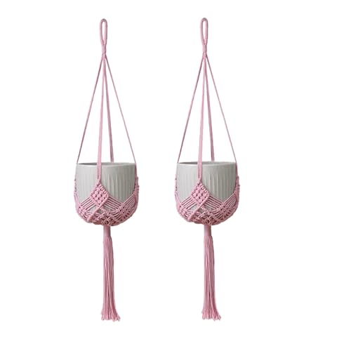 2 Pack Macrame Hanging Planters, Pink - color: Pink