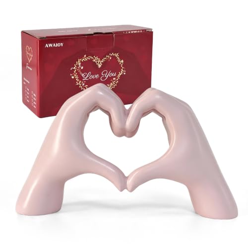 Pink Heart Hands Sculpture Room Decor, Resin Love Statue for Gift - color: Pink, size: Medium