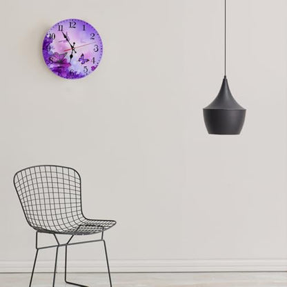 Ansouyi Round Wall Clock Battery Operated Clocks Wallclock 10 Inch,Purple Flower and Butterfly Silent Non Ticking Wall Clock for Living Room,Kitchen,Home,Bathroom,Bedroom,Office or School - color: Flower and Butterfly