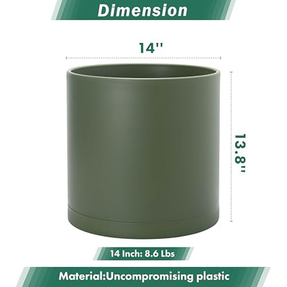 D'vine Dev Plastic Planter Pot with Saucer, 14 in, Olive, 74-X-I-4 - color: Olive, size: 14 Inch