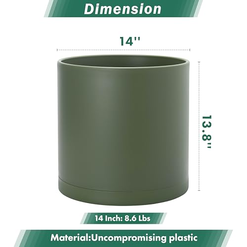 D'vine Dev Plastic Planter Pot with Saucer, 14 in, Olive, 74-X-I-4 - color: Olive, size: 14"