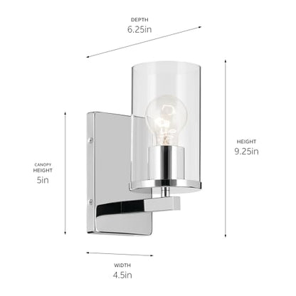 Kichler Crosby 1-Light Bathroom Wall Light, Chrome - color: Chrome, size: 1 Light, style: Clear Glass