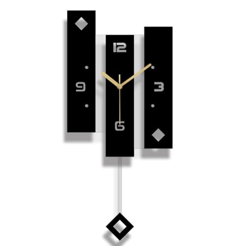 SHISEDECO Creative Mute Modern Acrylic Pendulum Wall Clock Black and White