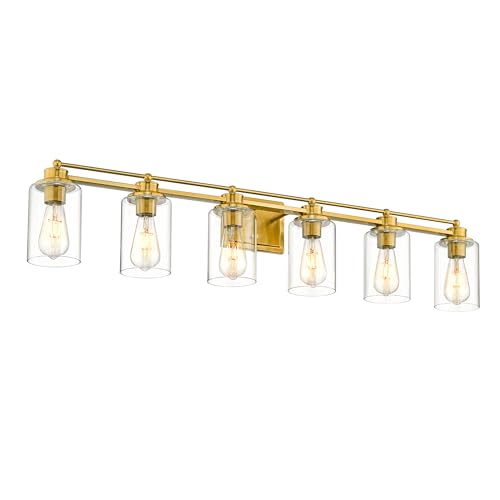 HWH 6-Light Bathroom Vanity Light, Brushed Gold, Modern, 5HLT63B-6W BG - color: Brushed Brass, size: 6 Lights