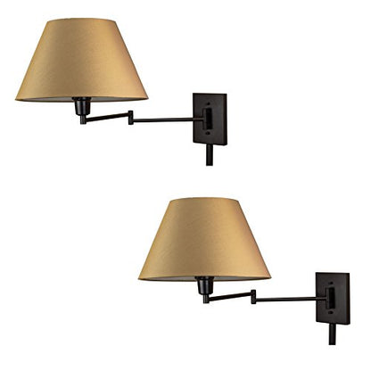 Kira Home Cambridge 15" Modern Swing Arm Wall Sconce + 3-Way Switch, 2-Pack - color: Black,Golden Bronze Shade,2-Pack