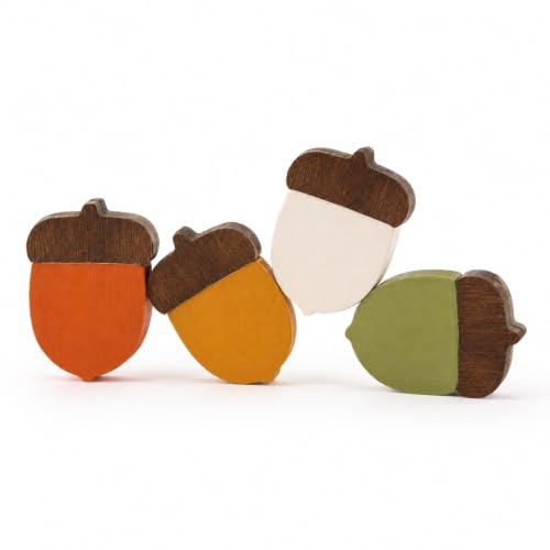 Autumn Decor, 4 PCS Wooden Acorn Blocks, Vintage Fall Tabletop Accent Set - color: Acorn