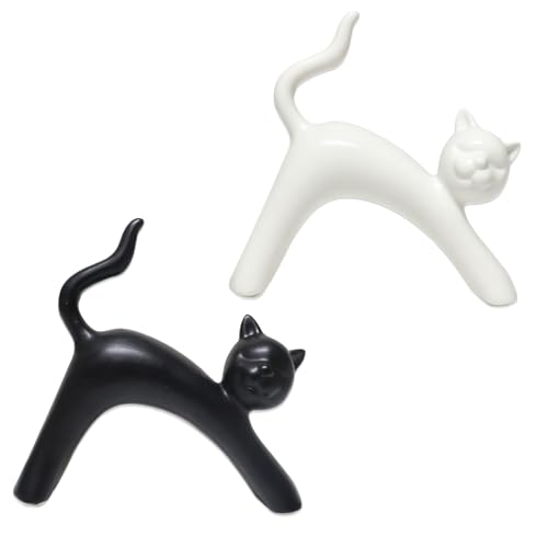 Zerzsy Ceramic Cat Statue, 2-Pack Black and White Kitten Figurine - color: Black White-cat