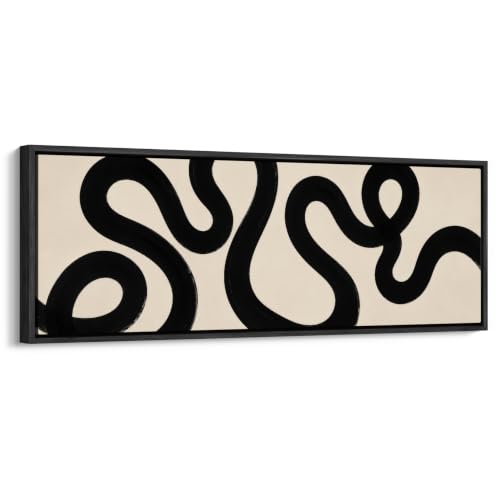 wall26 Large Framed Wall Art Canvas Print - Minimalist Black Swirl Abstract - Contemporary Artwork for Living Room Bedroom Office - 60"x20" Black - color: A07-2607-ANG11, size: 60"L x 20"W, style: Black Frame
