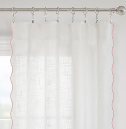 DriftAway Semi Sheer Scalloped Edge White Coastal Beach Window Curtains for Living Room Bedroom 2 Panels Rod Pocket Each Size 52 Inch by 54 Inch Pink - color: White Pink, size: 52"W x 54"L (Pack of 2)