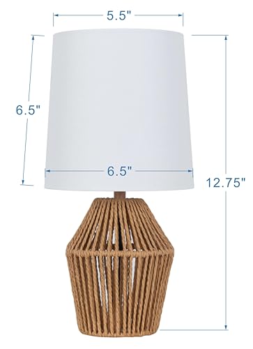 12.75" Rope Mini Lamp – Brown, 5.75x6.5x6.5 White Shade, Farmhouse Aesthetic