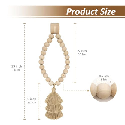 Magnetic Curtain Tiebacks with Wood Beads, Boho Rope Drapery Holdbacks with Triple Tassels, No Drill Curtain Holders for Farmhouse Bedroom, Living Room or Nursery, 2 Pack, Taupe - color: Taupe
