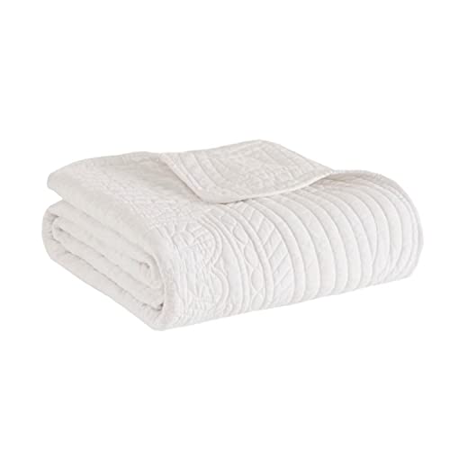 Madison Park Luxe Damask Stitching Throw Blanket, 60"x72" - color: Scalloped Edges White, size: 60"x72"
