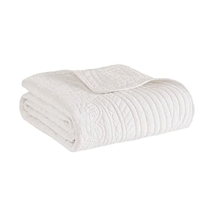 Madison Park Luxe Damask Stitching Throw Blanket, 60"x72" - color: Scalloped Edges White, size: 60"x72"
