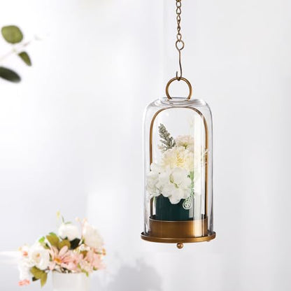 12" High Versatile Modern Metal Hurricane Lantern with Handmade Sturdy Glass Dome in Antique Brass for Pillar Candle & Plants, Industrial, Farmhouse, Shabby Chic (Brass, 5"x12") - color: Brass, size: 5"x12"
