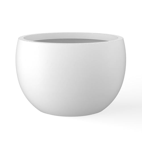Kante Accent Round Bowl White Concrete Planter 15.7" Dia, Outdoor - color: Pure White, size: 15.7" d