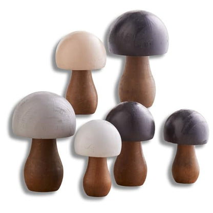 Black Gray Wood Mushrooms, Set of 6 (Black Gray Paint 6) - color: Black Gray 6