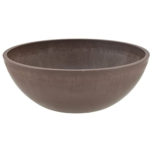 PSW Pot Collection M25C 10-inch Plastic/Stone/Wood Composite Low Bowl Planter – No Drainage Hole (Drillable), Shallow Indoor/Outer Pot for Succulents, Bonsai, Fairy Gardens, Herbs, Chocolate - color: Chocolate, size: 10 Inch