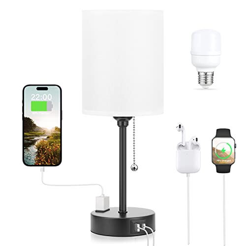 Dicoool Bedside Table Lamp for Bedroom - Small Desk Lamp with USB Ports