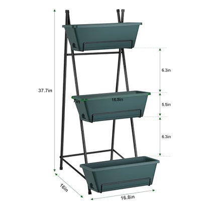 Raised Garden Bed 3 Tier Vertical Garden Planter Standing Garden Bed Planter Box Outdoor Herb Planter with Drainage Holes Removable Tray for Patio Balcony Porch Green - color: Green