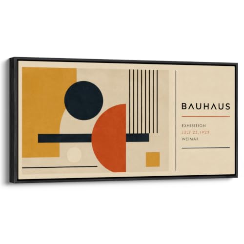 wall26 Extra Large Framed Wall Art Canvas Print - Retro Bauhaus Geometric Mid Century - Contemporary Artwork for Living Room Bedroom Office - 60"x30" Black - color: A07-2607-ANG13, size: 60"L x 30"W, style: Black Frame