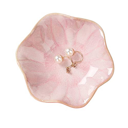 Jewelry Dish Tray Ring Holder Ceramic Trinket Tray Ring Dish Small Key Bowl - color: Pink, size: 4.3 inches