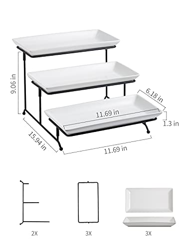 Gomakren 3 Tier Serving Trays Stand, 12 Inch White Rectangular Platters - color: Black, size: 15.9" x 11.7" x 9.1"