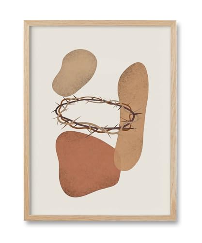HesenDot Natural OAK Wood Crown of Thorns Framed Wall Art,12x16in - color: Christian Chrown of Thorns