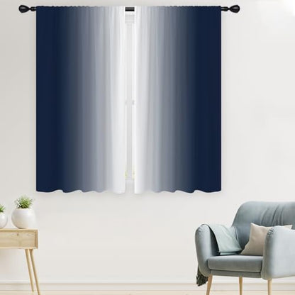 Blue White Curtains, Ombre, 2 Panels, 42" W x 63" L, Rod Pocket - color: Navy Blue, size: 42"W x 63"L (Pack of 2)