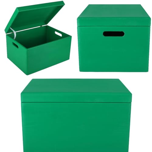 Creative Deco Large Green Wooden Box Storage with Hinged Lid - color: Green, size: XXL | Handles