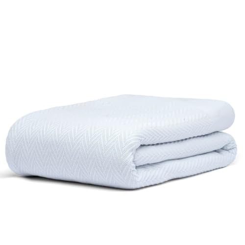 100% Cotton Herringbone Weave Blankets, 108"X90" King,Throw Blanket for Bed,All Season Cotton Blanket, Cozy Blanket,Throws Bed Blanket, Throw Blanket for Couch,Modern Home Decor -Light Blue - color: Herringbone - Light Blue, size: King (U.S. Standard)