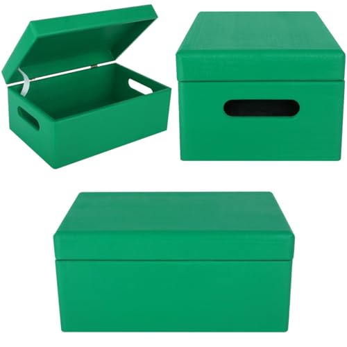 Creative Deco Large Green Wooden Box Storage with Hinged Lid - color: Green, size: L | Handles