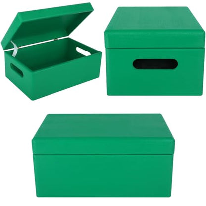 Creative Deco Large Green Wooden Box Storage with Hinged Lid - color: Green, size: L | Handles