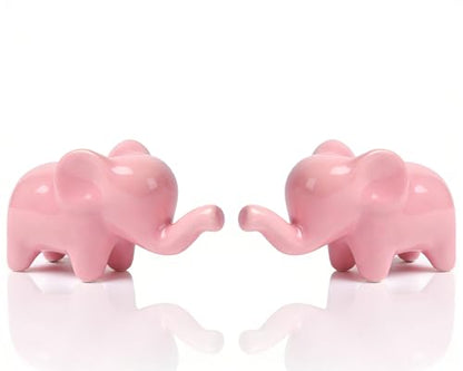 4 Inch Pink Ceramic Elephant Figurines Set of 2 - color: Pink