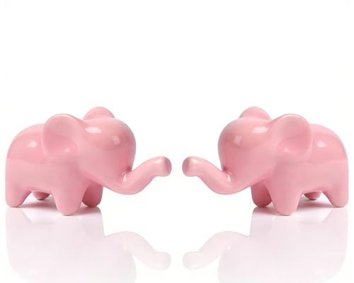 4 Inch Pink Ceramic Elephant Figurines Set of 2 - color: Pink