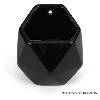 Succulent Wall Planters - Wall Vases - Black Ceramic Wall Mounted Planters - Succulent Plant Pots - Hanging Vases for Living Wall (2 Pack/Geometric/Black) - color: Small Black Geometric