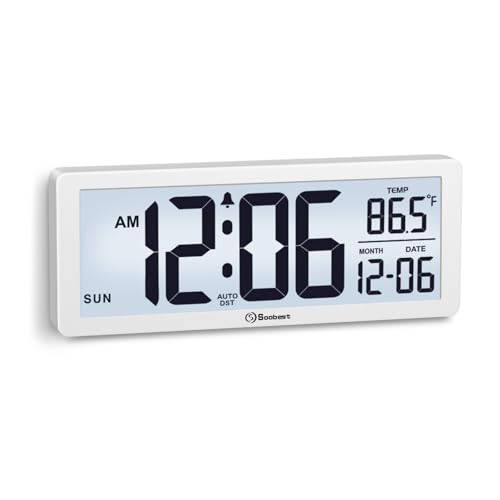 Soobest 8.5 Inch Digital Wall Clock Battery Operated, Compact Display - color: White