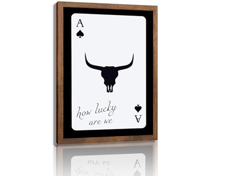 Western Cowboy Canvas Wall Art, Retro Western Aesthetic Pictures Wall Decor, Trendy Longhorn Bull Pattern, Suitable for Living Room Bedroom Office Rustic Home Decor 24x16in Wood Framed - color: Black Lucky, size: 24"L x 16"W