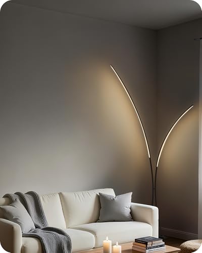 RGB Arc Floor Lamp, Dimmable Double-Light Standing Lamp, 3CCT, Remote & Foot Switch, for Living Room, Office, Bedroom, Black RB61LD05 - color: RGB (Red, Green, Blue)