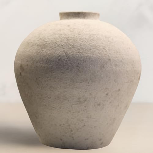 Handemade Large Round Vase for Centerpieces, White Farmhouse Rustic Vase - color: White