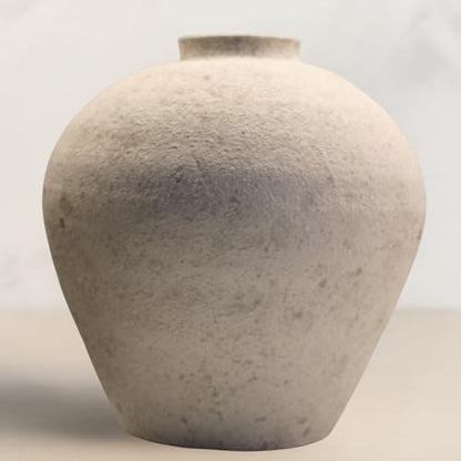Handemade Large Round Vase for Centerpieces, White Farmhouse Rustic Vase - color: White