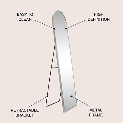JONATHAN Y Adrian Arched Full Length Mirror 16" x 59" Metal Frame, Nickel - color: Nickel